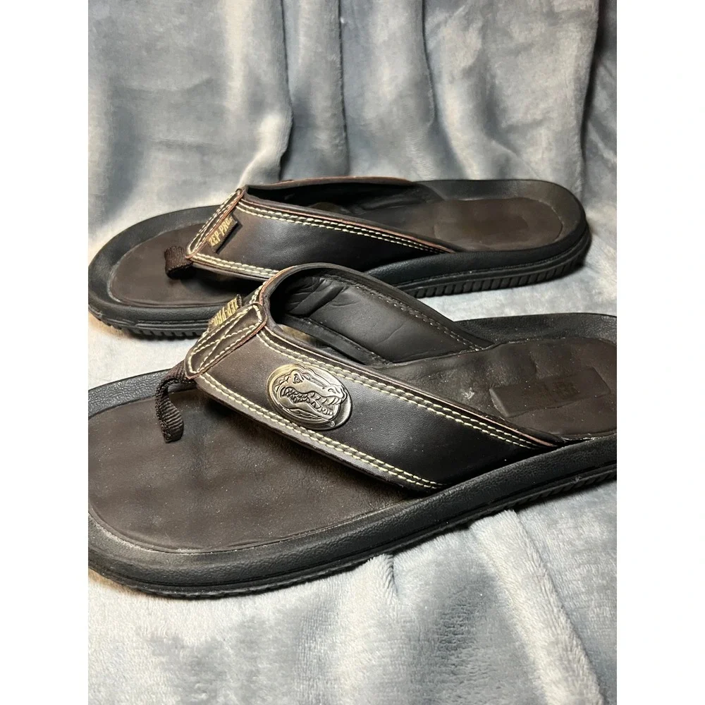 Zep-Pro Mens Leather Flip Flops Florida Gators Logo Sandals Black Size‎ 11